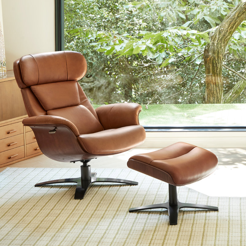 Fauteuil inclinable et pivotant en cuir véritable, Saddle