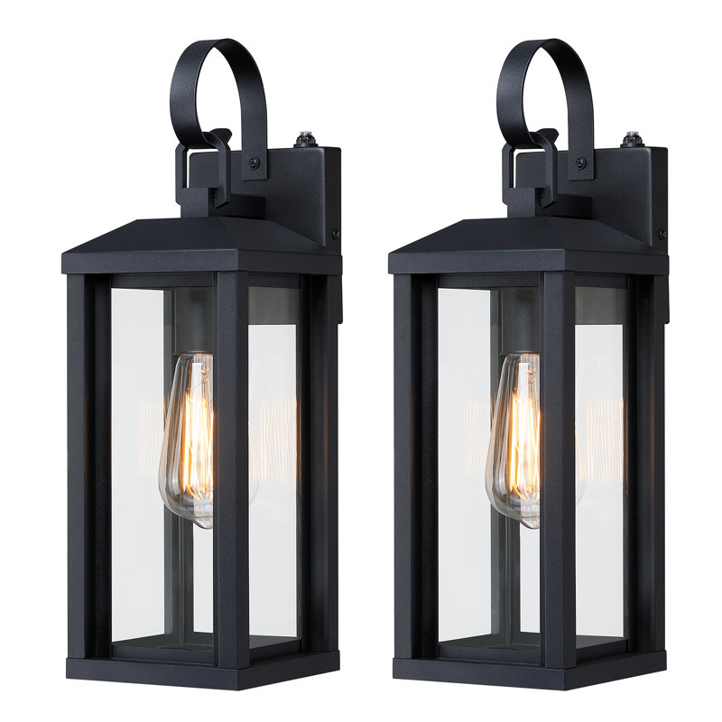 Dusk To Dawn Large Exterior Wall Lights 2-pack, 17" Black Outdoor Wall Porch Lights Sconces With Tempered Glass, Waterproof Exterior Lighting Fixtures For Garage House, Bulb Not Included
