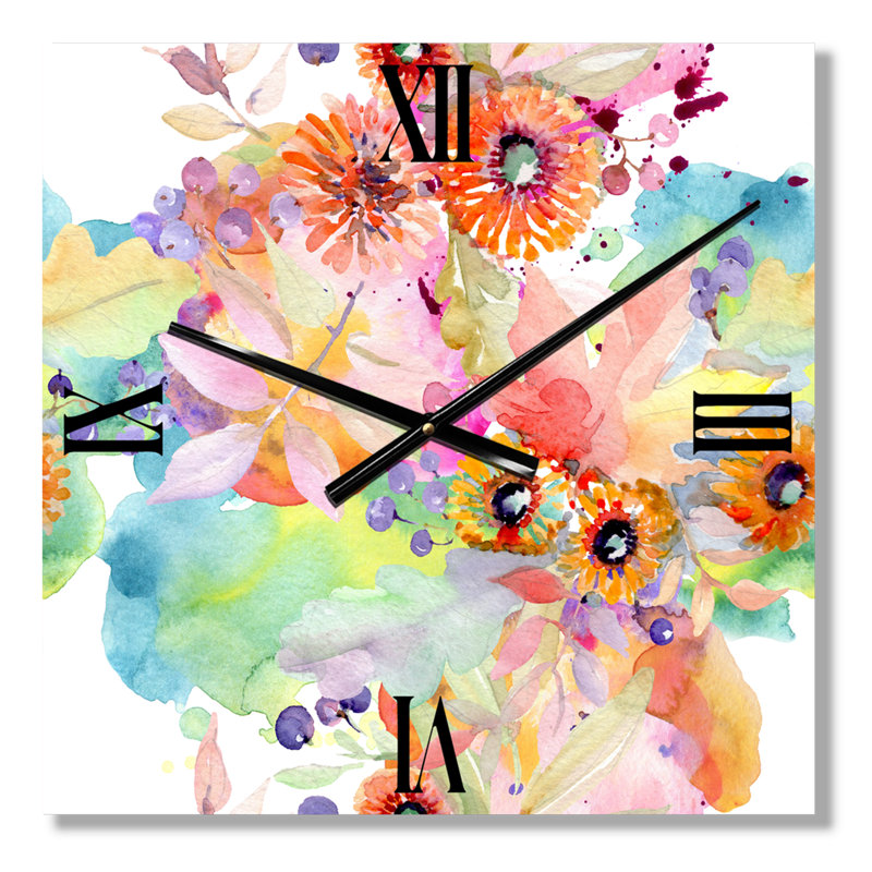 Horloge murale Vibrant Wild Spring Leaves and Wildflowers I, Grand