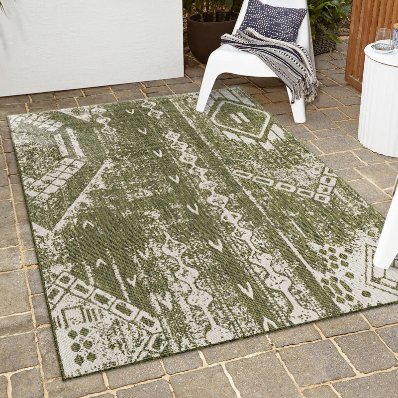 Tapis intérieur / extérieur en polypropylène tissé à la machine Braeleigh, Rectangulaire 2 pi x 3 pi