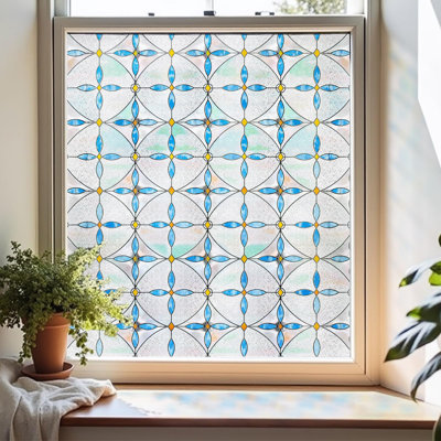 3d Stained Glass Window Film, Decorative Window Privacy Film For Bathroom,front Door,home, Sun Blocking Heat Control,static Cling, Blue Tears 23.6inch X 35.4inch