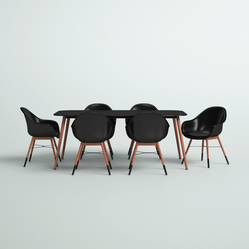Karg Modern Duracoar And Teak Wood Finish Legs Dining Set, 7 Pieces: 1 Table, 6 Chairs