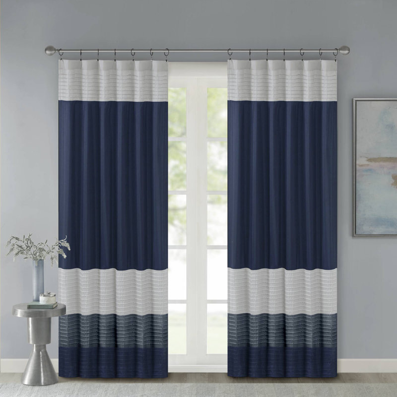 Panneau de rideau simple à nervures en polyoni Amherst, Bleu marine