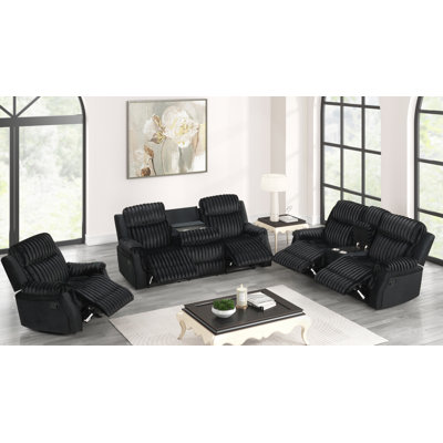 Willow Black 3-Piece Reclining Living Room Set