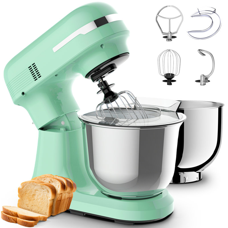 350W 12-Speed Tilt-Head Stand Mixer with 5.5QT & 4.5QT Nestable Dual Stainless Steel Bowls, Includes Dough Hook, Flat Beater, Whisk & Splash Guard, Multi-Purpose Home Kitchen Food Dough Mixer, Mint Green