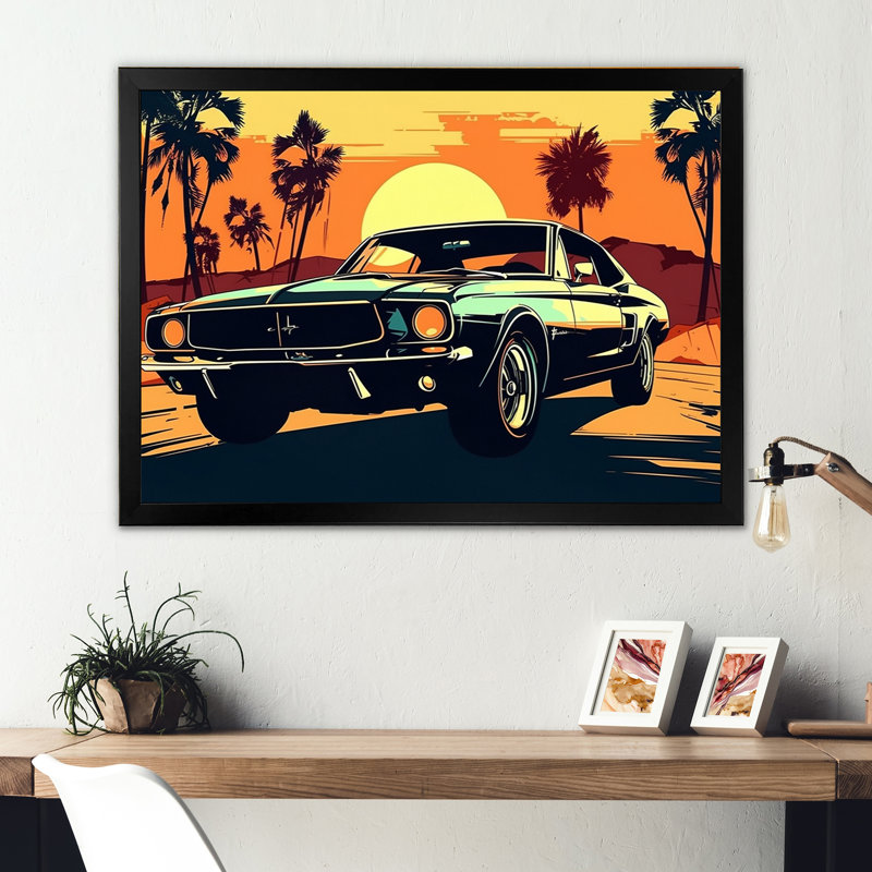 80S Groovy Cars IV - Retro Car, reproduction d'art mural, H 24 po x l 32 po x P 1 po, Cadre noir