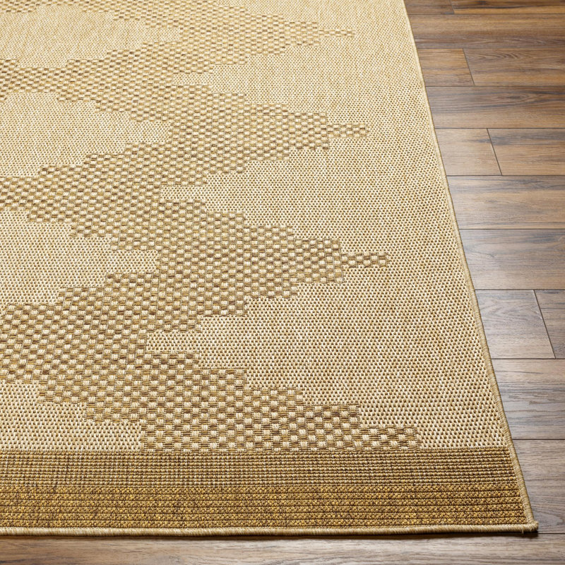 Jemichael Geometric Machine Woven Polypropylene Area Rug in Beige/Orange, Square 7'10"