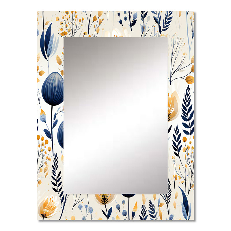 Arayla Artistic Essence Floral Pattern - Floral Wall Mirror, Cottage Decorative Mirror, Printed Metal Art, 32" x 24"