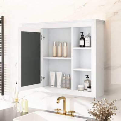 Bathroom Storage Cabinet With Mirror, 35''X27.5'', Versatile Use, Stylish Design Adjustable Soft-Close Hinges