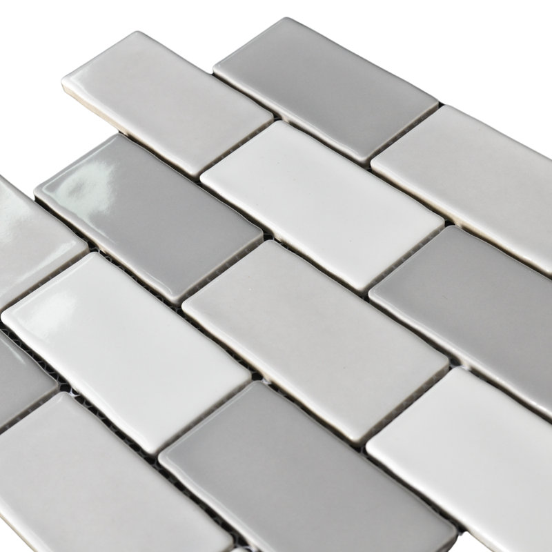 Metro Moon 14.13'' x 10.25'' Porcelain Mosaic Tile, Gray/White