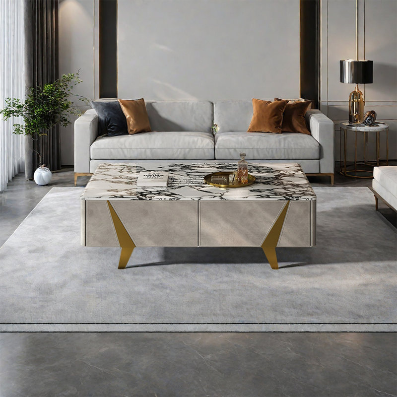 Italian rectangular marble coffee table, 17.7" H x 47.2" L x 23.6" W