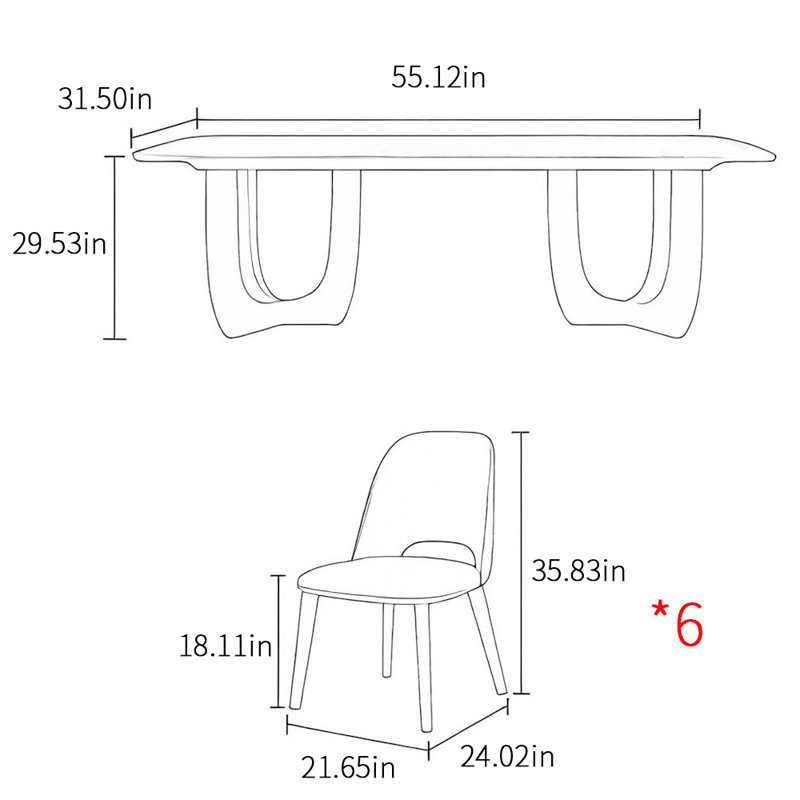 Italian style home rectangular dining table sets, 29.53"H x 55.12"L x 31.5"W