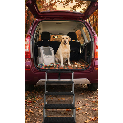 Dog Steps for Vehicles, Folding Dog Stairs for Large Dogs, Portable Pet Steps for Cars, Trucks, SUV, Lightweight Pet Ramp with Anti-Slip Surface Support Up to 200 lb, 5 Steps