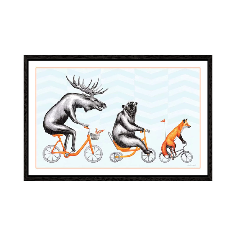 Forest Animals Trio by Amélie Legault - Painting on Canvas, 66.04cm H x 101.6cm W x 3.81cm D, Black Floater Framed