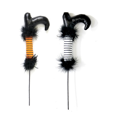 7" Halloween Witch Leg on a 5.5" Floral Pick, Set of 6