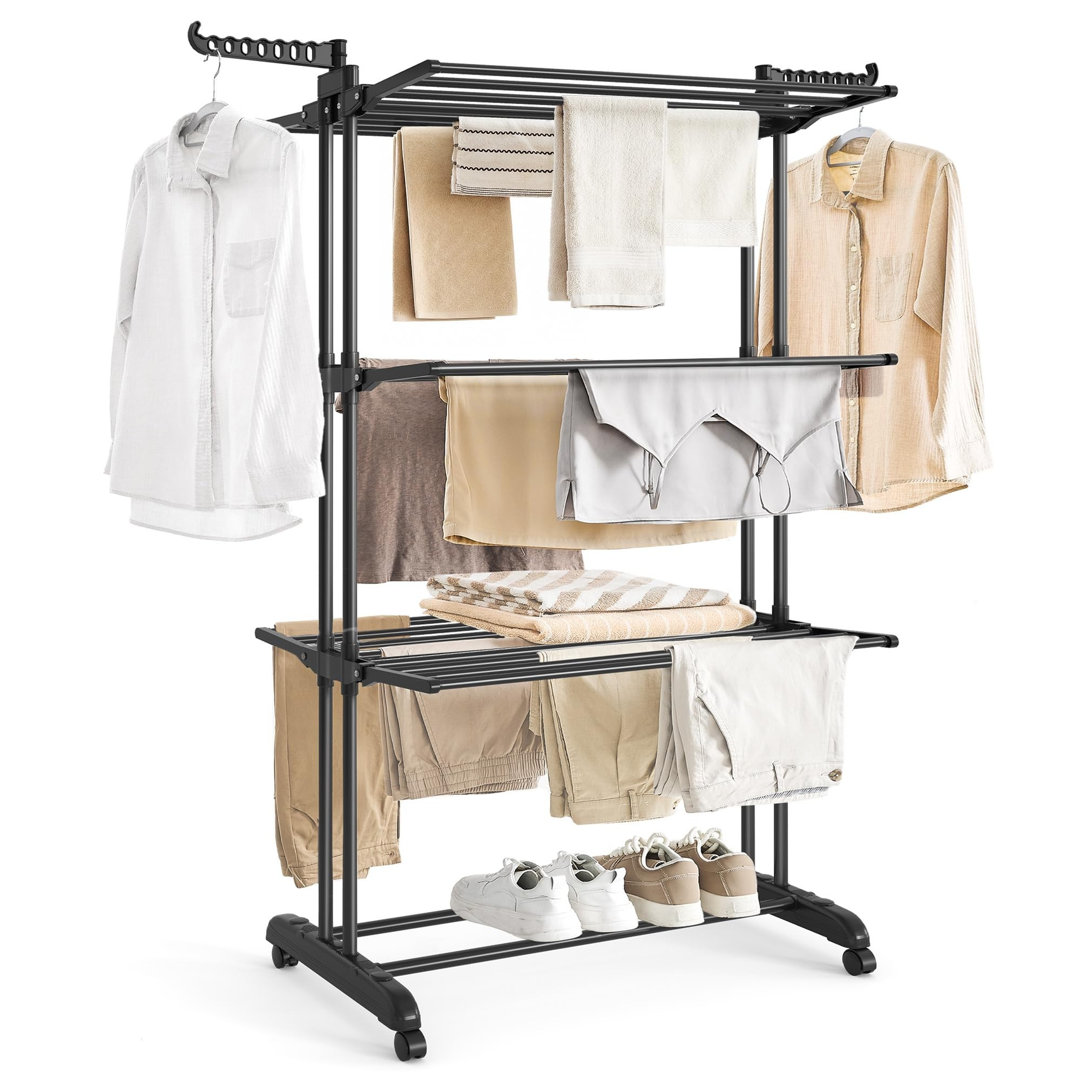Large Clothes Airer, Foldable Clothes Drying Rack Laundry 4-Tier