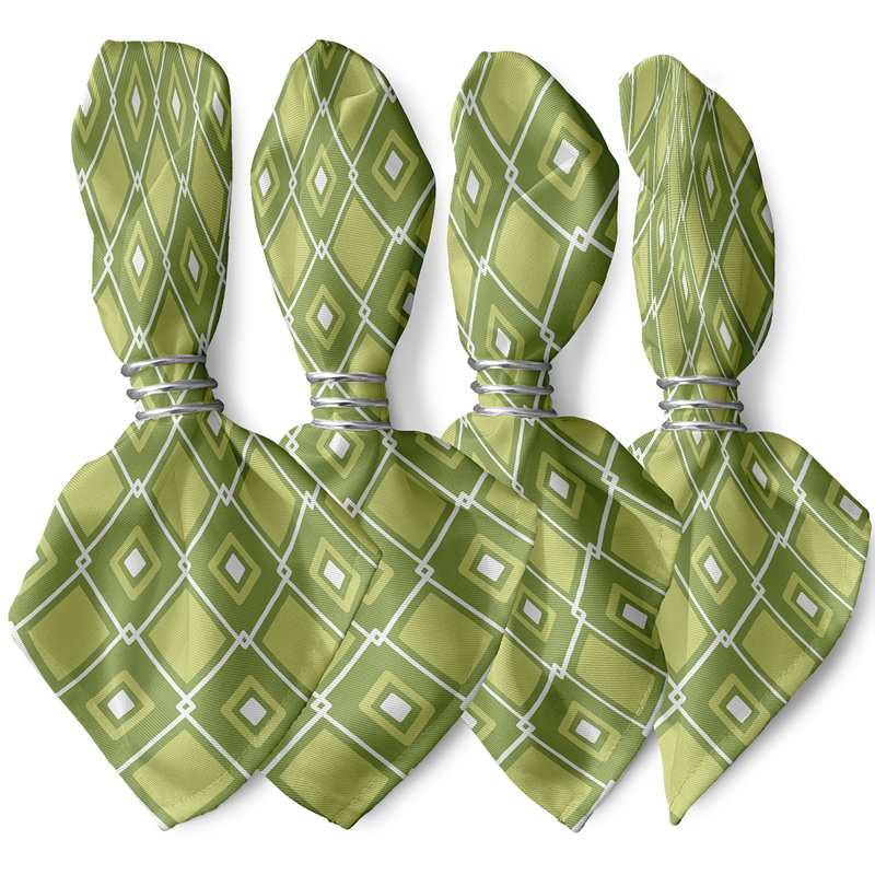 Krut Polyester Geometric Square Napkin, Green