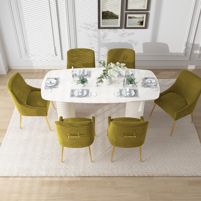 Ensemble de table de salle à manger moderne 6 personnes avec chaises en velours Hillory, Vert