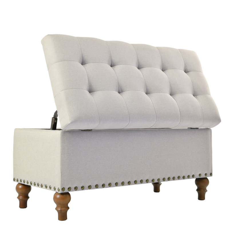 Banc de rangement repose-pieds avec garniture de rivets et support de charnière encastré, Beige
