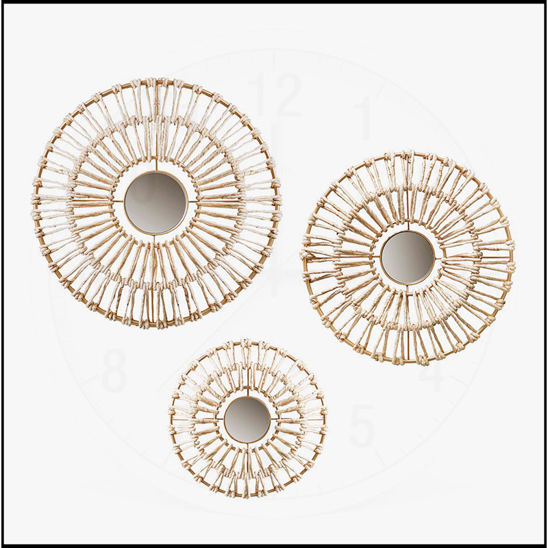 Ensemble de décoration murale exquis en fibre naturelle et miroir pour une métamorphose élégante