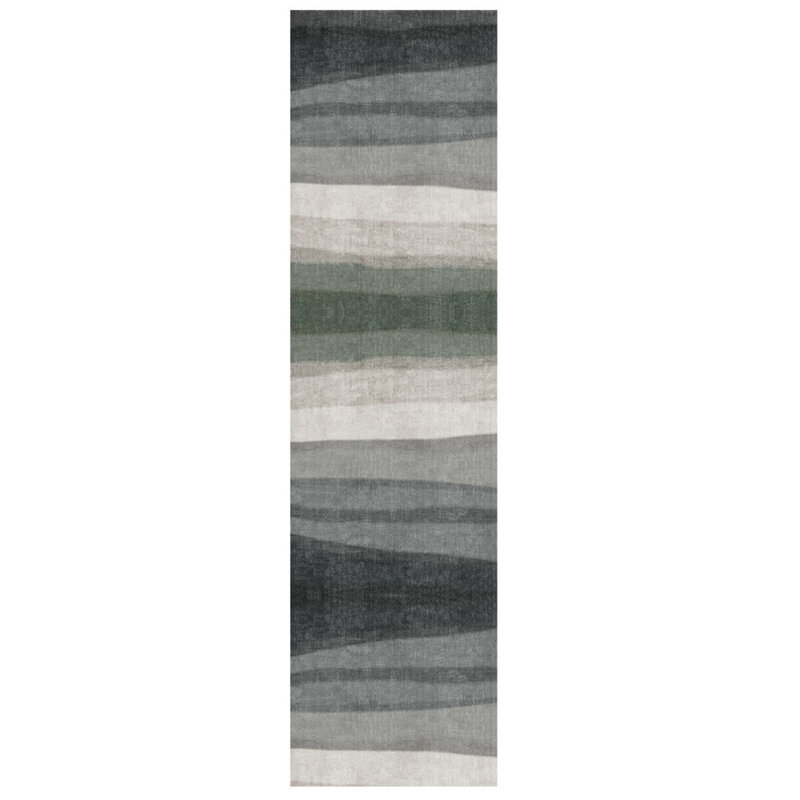 Tapis décoratif vert en polyester tissé à la machine, Rectangle 5 pi 3 po x 7 pi 7 po