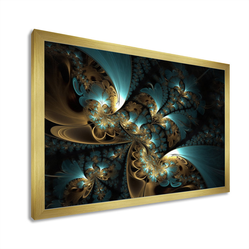 Mélanges bleus et dorés de l'ordre infini III - impression, H 12 po x l 20 po x P 1 po, Encadrement doré