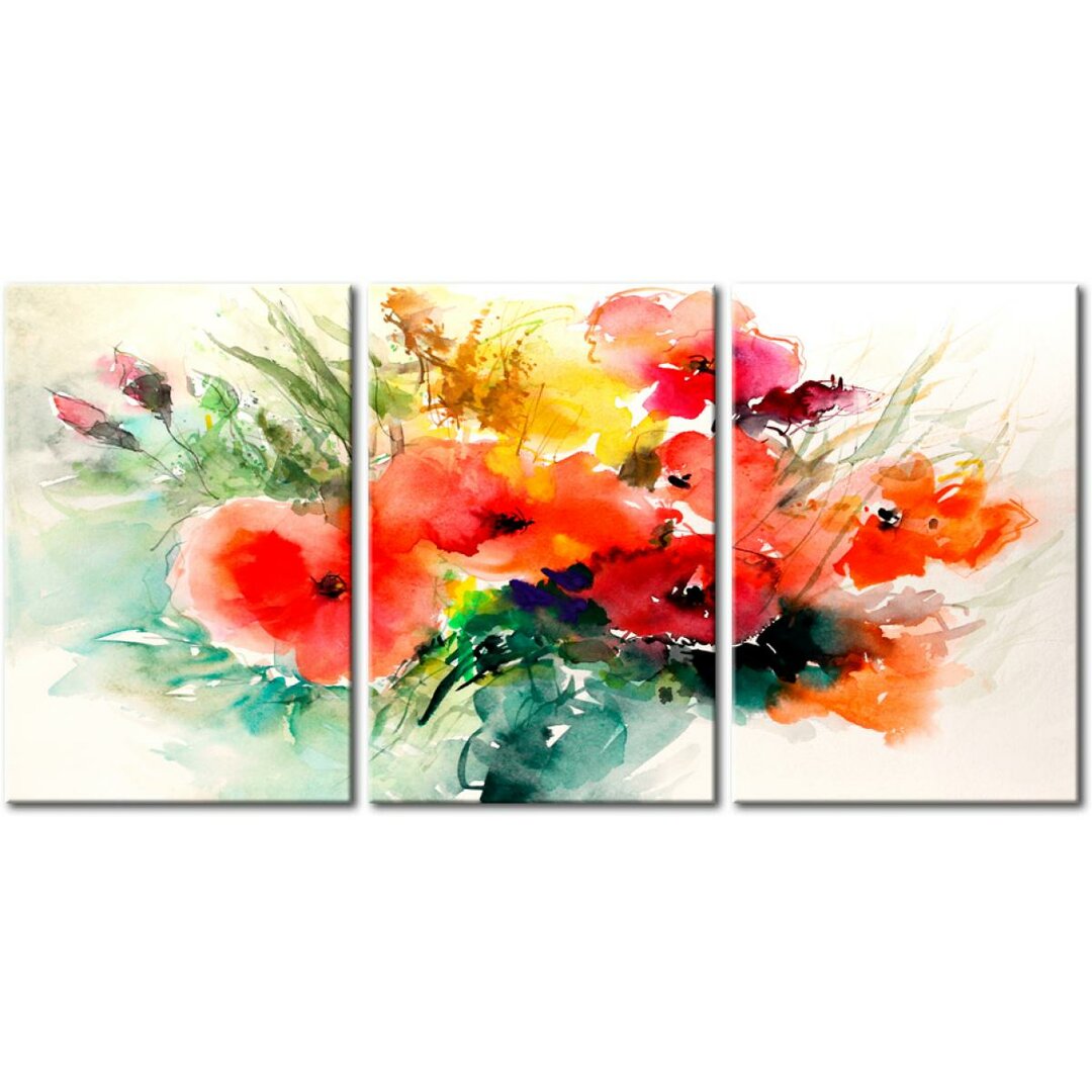 3-tlg. Leinwandbilder-Set Aquarell Blumenstrauß