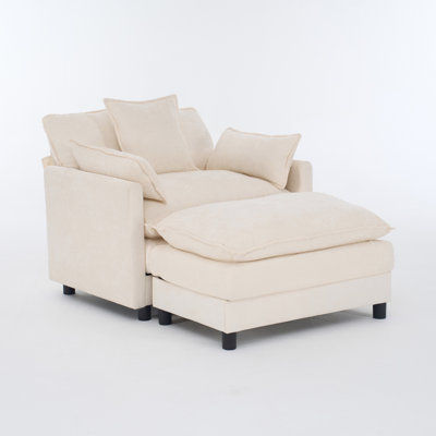 39.4" Modern Accent Chair With Ottoman, Living Room Club Chair Chenille Upholstered Armchair , Reading Chair For Bedroom