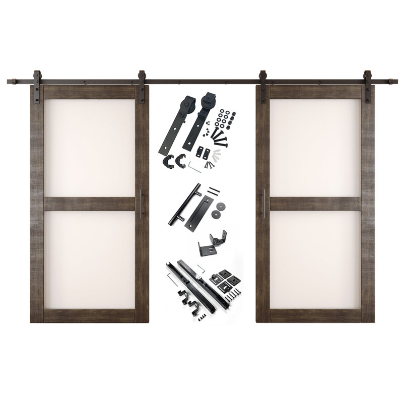 Portes de grange non assemblées et finies en verre à 2 lumières de 42 po x 80 po Homacer Ebony, 42 po x 80 po