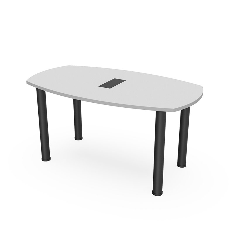 Table de conférence Pavert Arc Boat avec pied rond en métal | Unité électrique, L 72 po x l 36 po, Gris brouillard, Noir mat