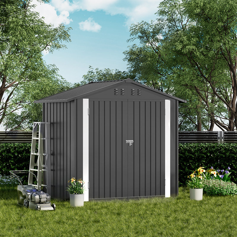 Comhoma Shed Outdoor Storage Shed Metal, Lockable Doors Tool Sheds With Sloping Roof, Steel Garden Shed With Air Vent For Backyard, Patio, Lawn, Poolside(Grey,6'X4')