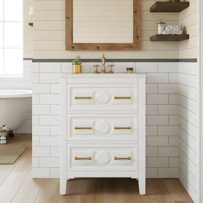 Meuble-lavabo autoportant 24 po avec lavabo en céramique et 3 tiroirs 24 po