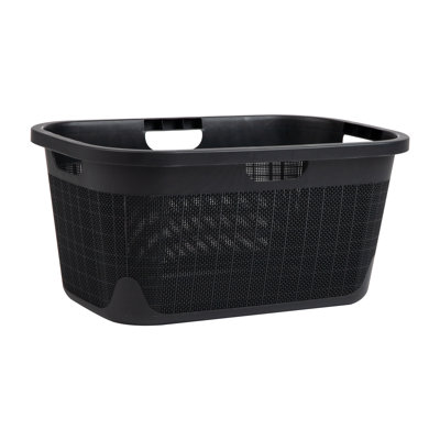 40L Laundry Basket, Linen Design Clothes Hamper, Plastic Storage Bin with Handles