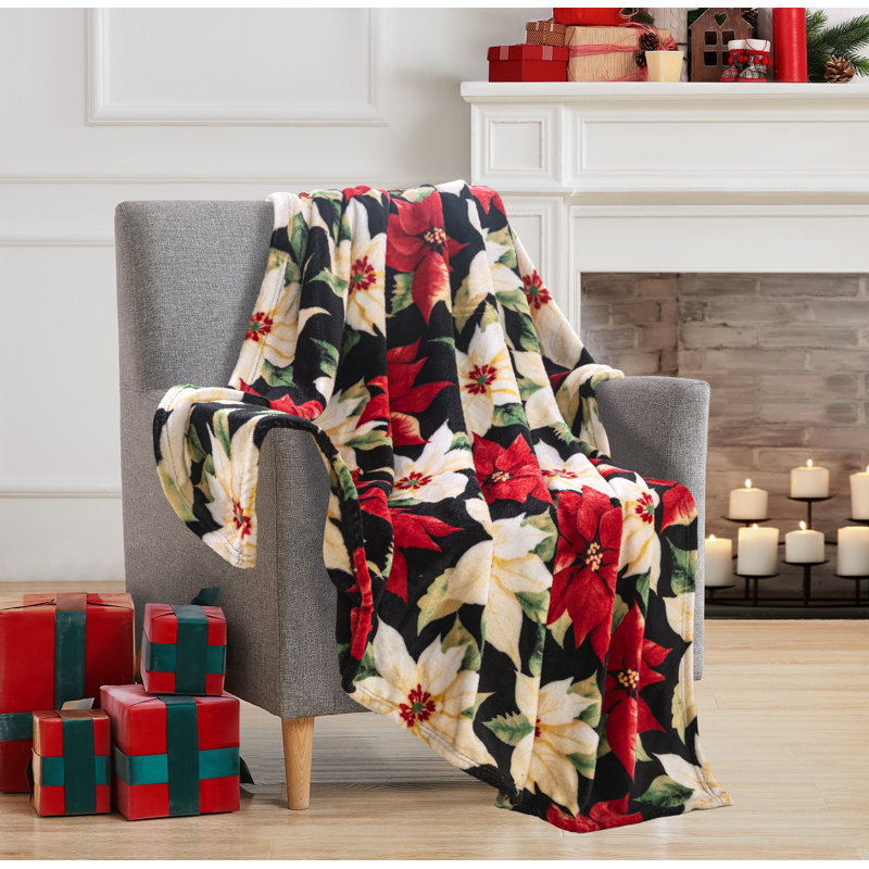 Christmas Poinsettia Greeting Throw