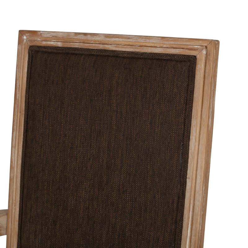 Chaise avec accoudoirs à dossier très grand en bois massif Ethynn, 4, Naturel, Gris clair