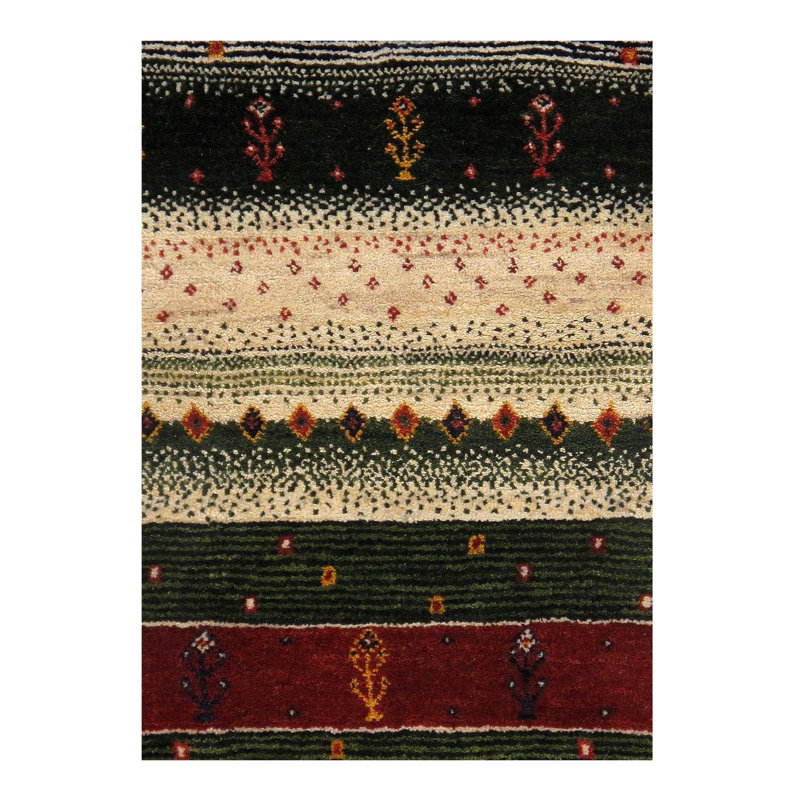 Tapis beige / rouge / vert en coton fabriqué à la main 2 pi 11 po x 5 pi 1 po Kuulo