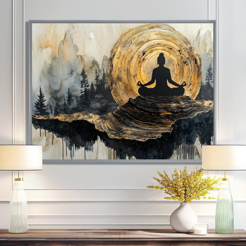 Guth Indian God Meditation Connecting to the Woods II - Hindouisme, art mural, H 34 po x l 44 po, Argent argent
