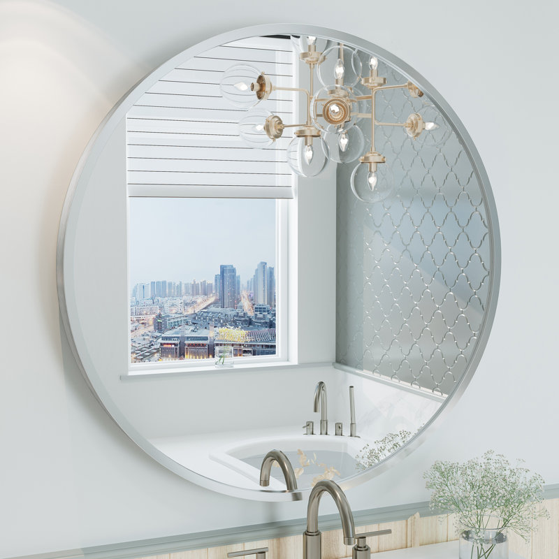 Miroir mural Amara, 30 po x 30 po, Argent brossé