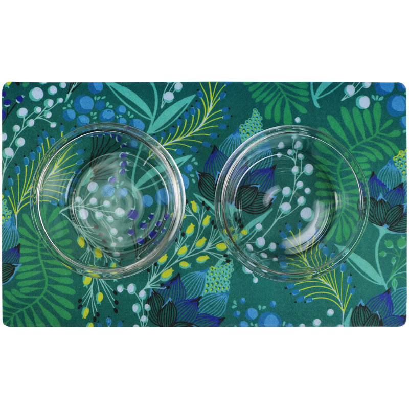 Napperon pour animal de compagnie, tapis d'alimentation pour chien et chat - Tissu absorbant, envers imperméable, antidérapant, lavable à la machine (vert Lulu) (12 po x 20 po) (fabriqué aux États-Unis)