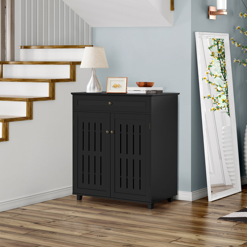 Modern 4 Tier  Cabinet 18-Pair Capacity Shoe Cabinet with Adjustable Shelves and Air Vents, Black