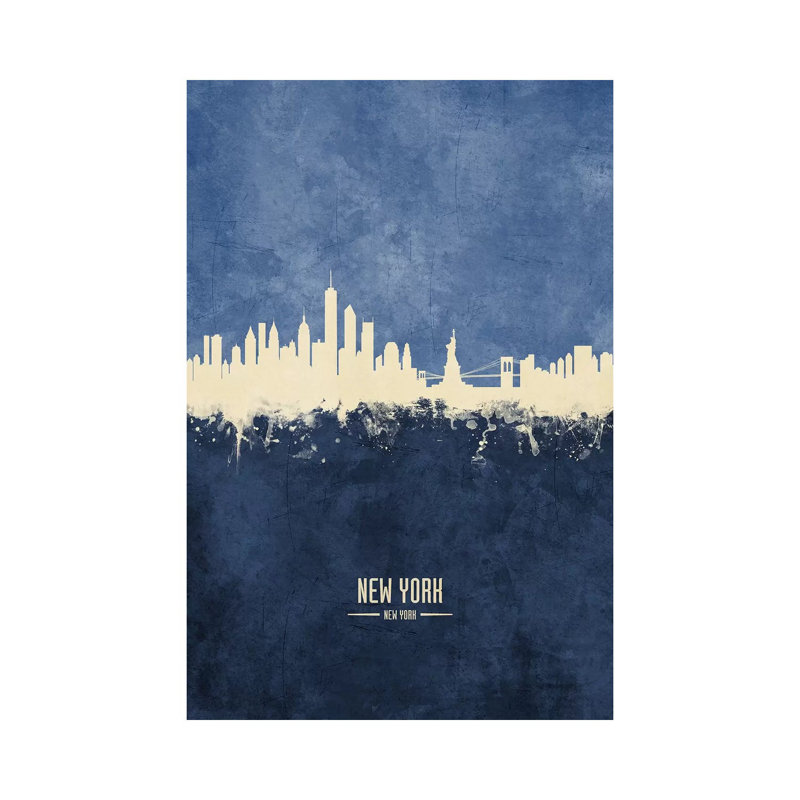 New York Skyline Navy by Michael Tompsett - 1 Piece Wrapped Canvas Wall Art, 66.04 cm H x 45.72 cm W x 3.175 cm D