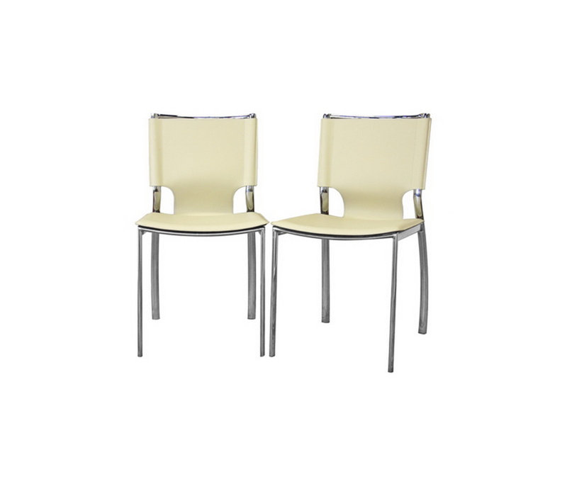  Chaise de salle à manger en cuir brun foncé Studio avec structure chromée (ensemble de 2), Ivoire
