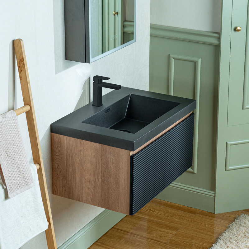 WOODBRIDGE 30" Wall Mounted Floating Bathroom Vanity With Premium Black Sintered Stone Top, 30"