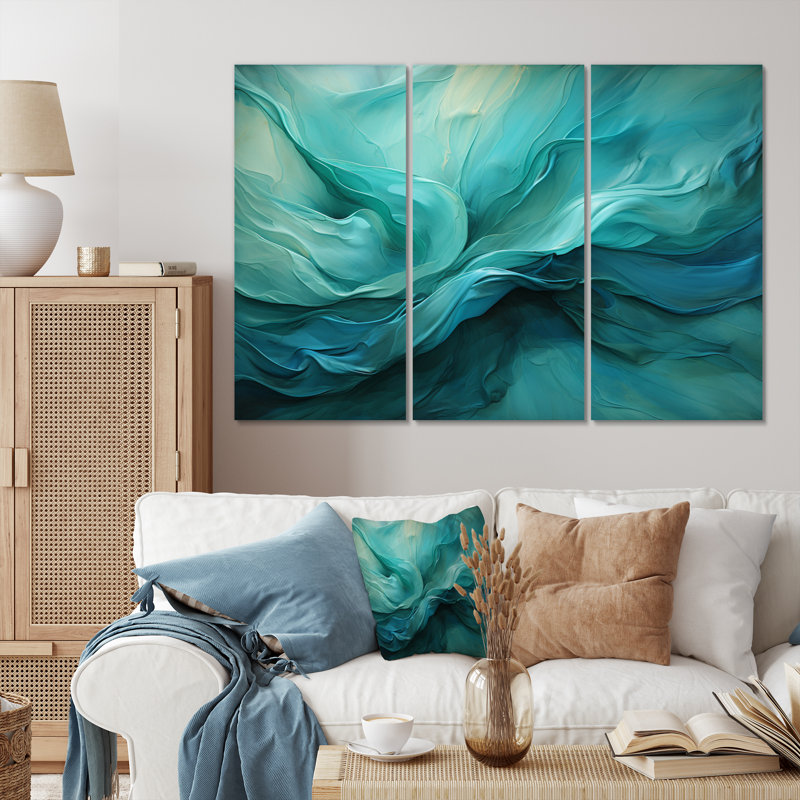 Turquoise Tranquility V - 3 pièces sur toile tendue, H 28 po x l 36 po x P 1 po