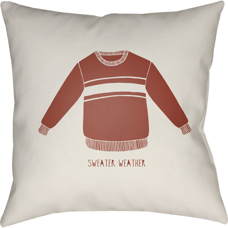 Sweater Weather Indoor/Outdoor Throw Pillow, 18" H x 18" W x 4" D, White/Red