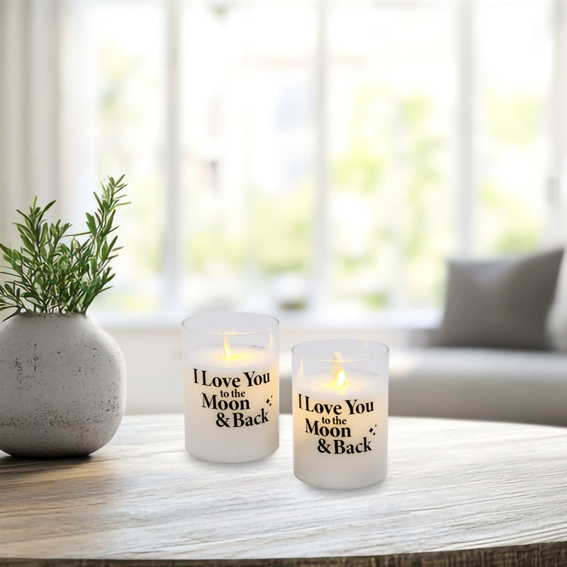 Bougies en verre DEL à piles avec flamme vacillante, I Love You to the Moon and Back - 2 pièces