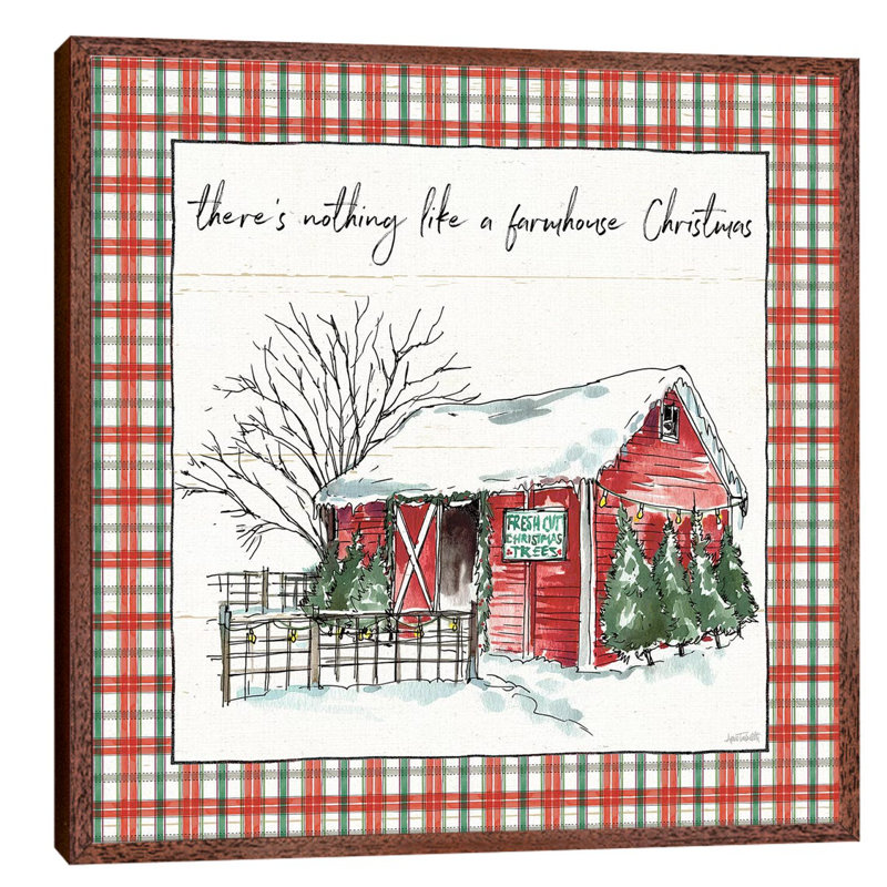 Holiday On The Farm Iv - Plaid by Anne Tavoletti - Print on Canvas, 93.98 cm H x 93.98 cm W, Brown Floater Framed
