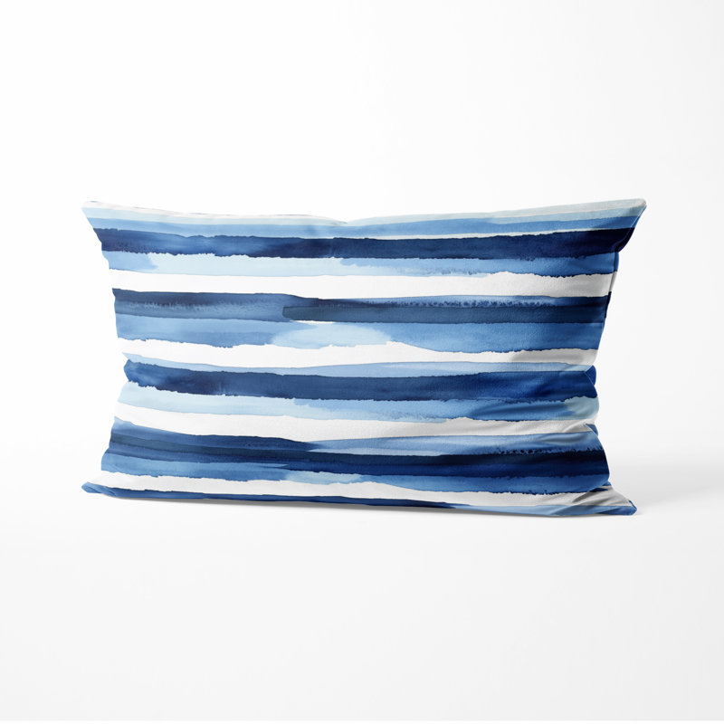 Coussin décoratif rayé à rayures - Coussin bleu et blanc à imprimé océan moderne, H 12 po x l 20 po