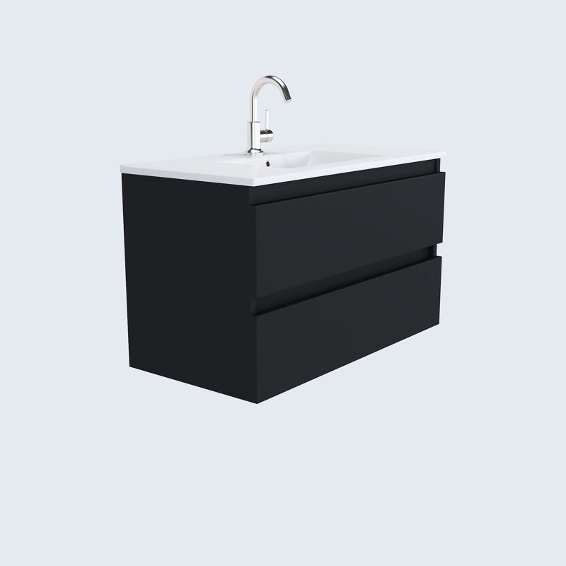 Salt 36'' Single Bathroom Vanity with Ceramic Top, Glossy Black