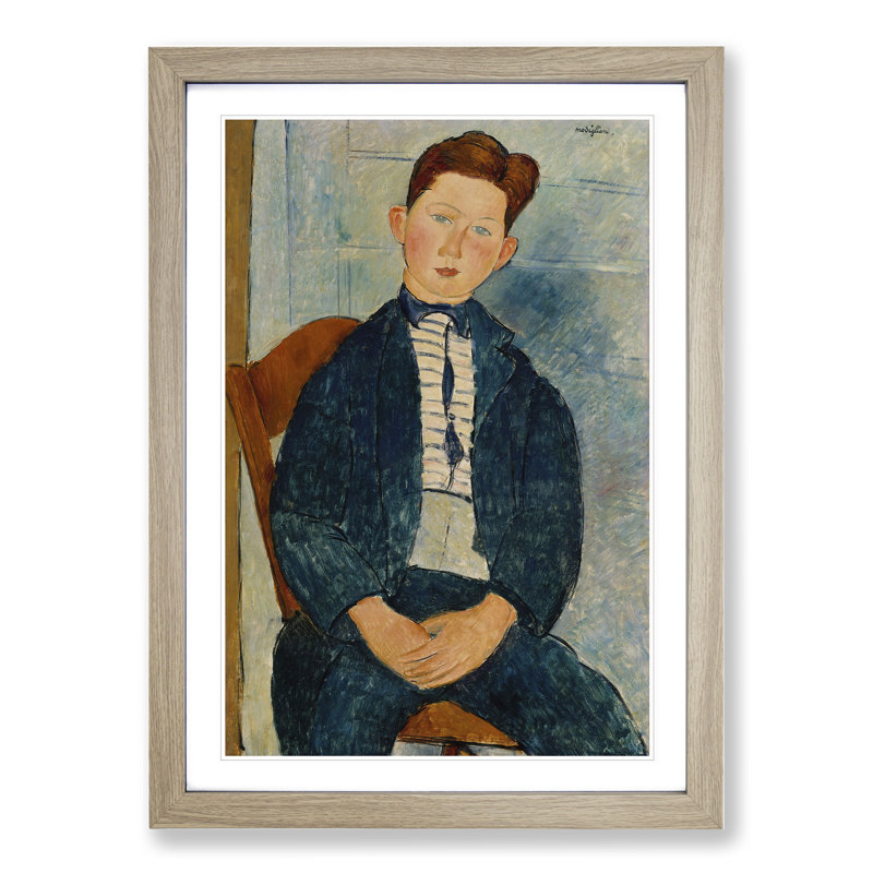 Boy in a Striped Sweater by Amedeo Modigliani - Picture Frame Painting, 48cm H x 36cm W x 2cm D, Oak